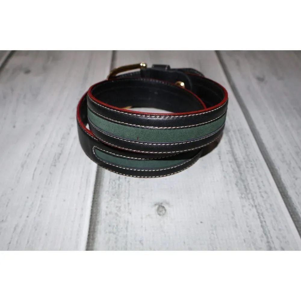 Vintage Swiss Folk Michel Jordi Women's Leather Belt Cow Print Golden Buckle